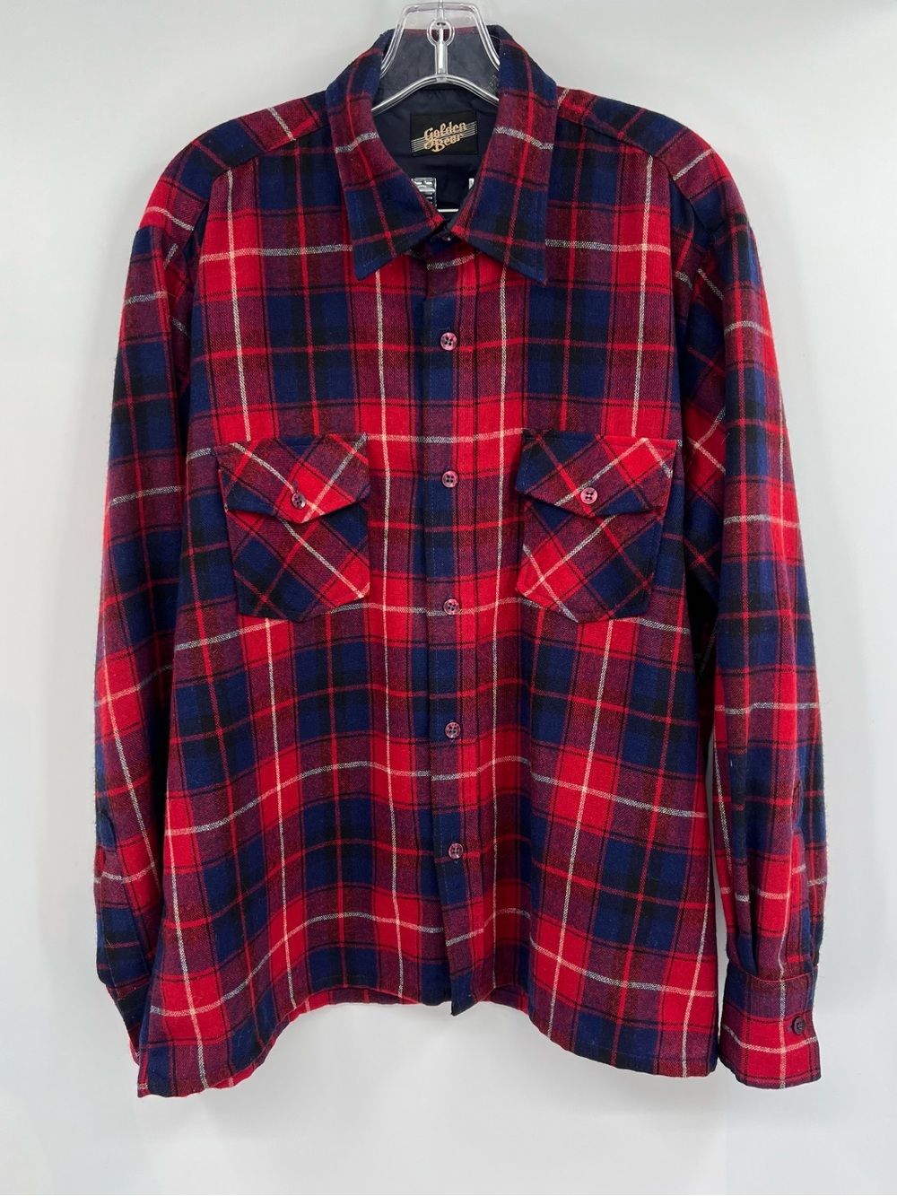 Vintage 90s Golden Bear plaid button down shirt wool blend